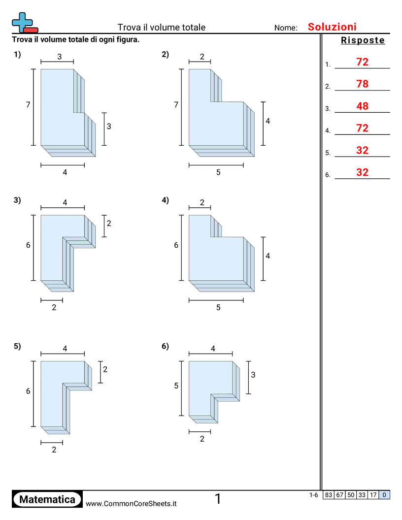 Esercizi sui Volumi - Trovare il volume totale worksheet