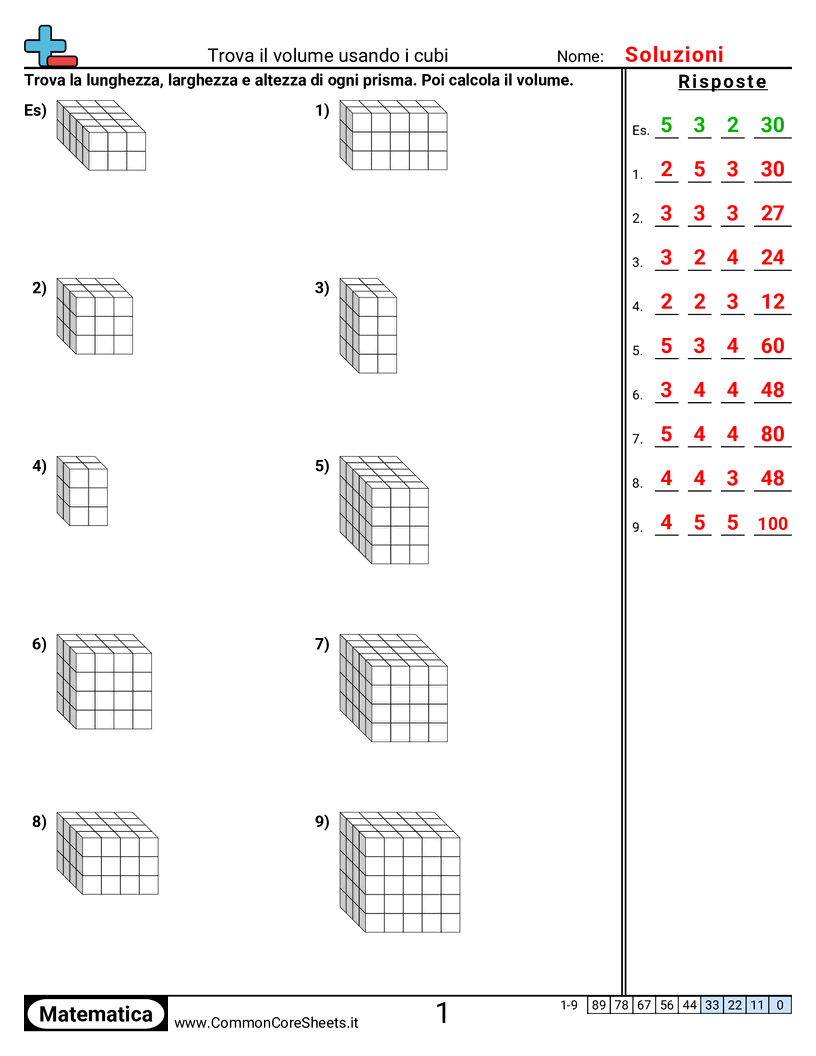 Esercizi sui Volumi - Trovare il volume con cubi unitari worksheet