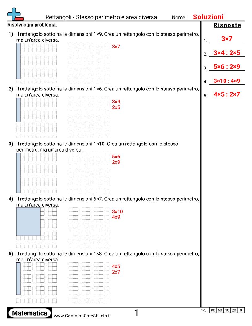 Esercizi su Area e Perimetro - rettangoli-stesso-perimetro-e-area-diversa worksheet