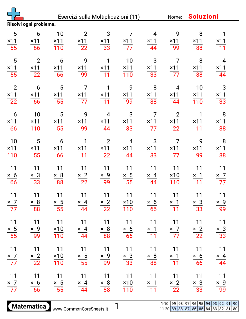 Esercizi Intensivi di Matematica - 11 worksheet