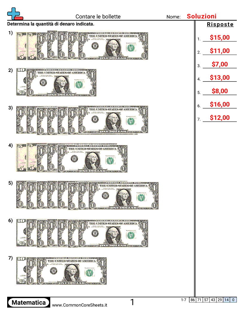 Esercizi con i Soldi - contare-le-banconote worksheet
