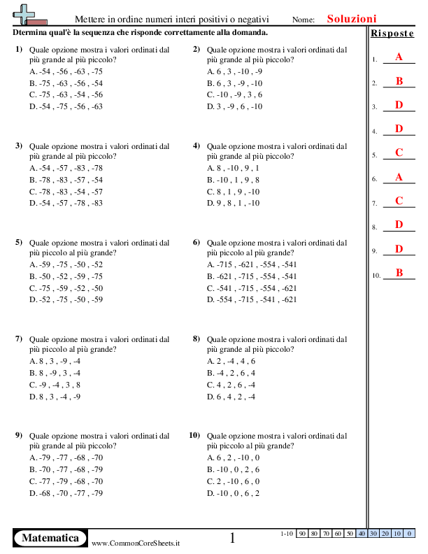 - ordinare-i-numeri-positivi-e-negativi-scelta-multipla worksheet - ordinare-i-numeri-positivi-e-negativi-scelta-multipla worksheet