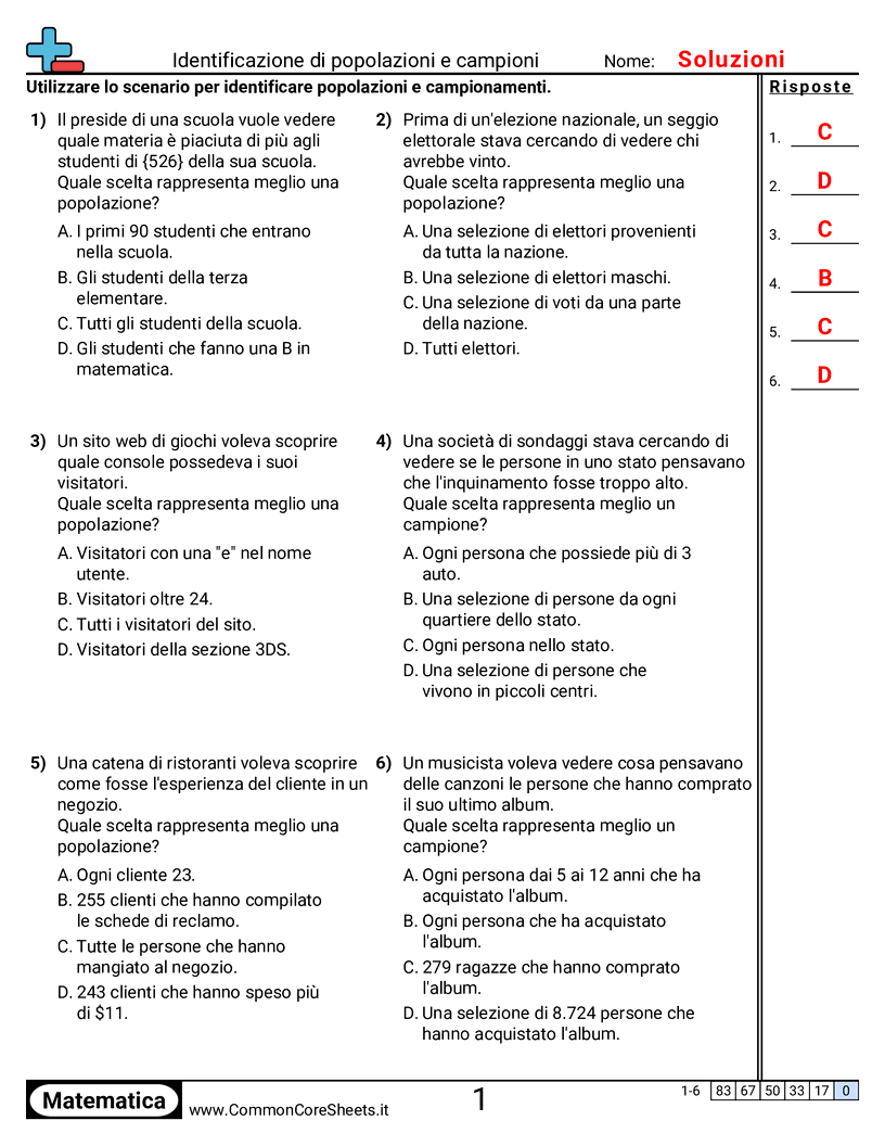 Esercizi di statistica - identificare-popolazioni-e-campioni worksheet