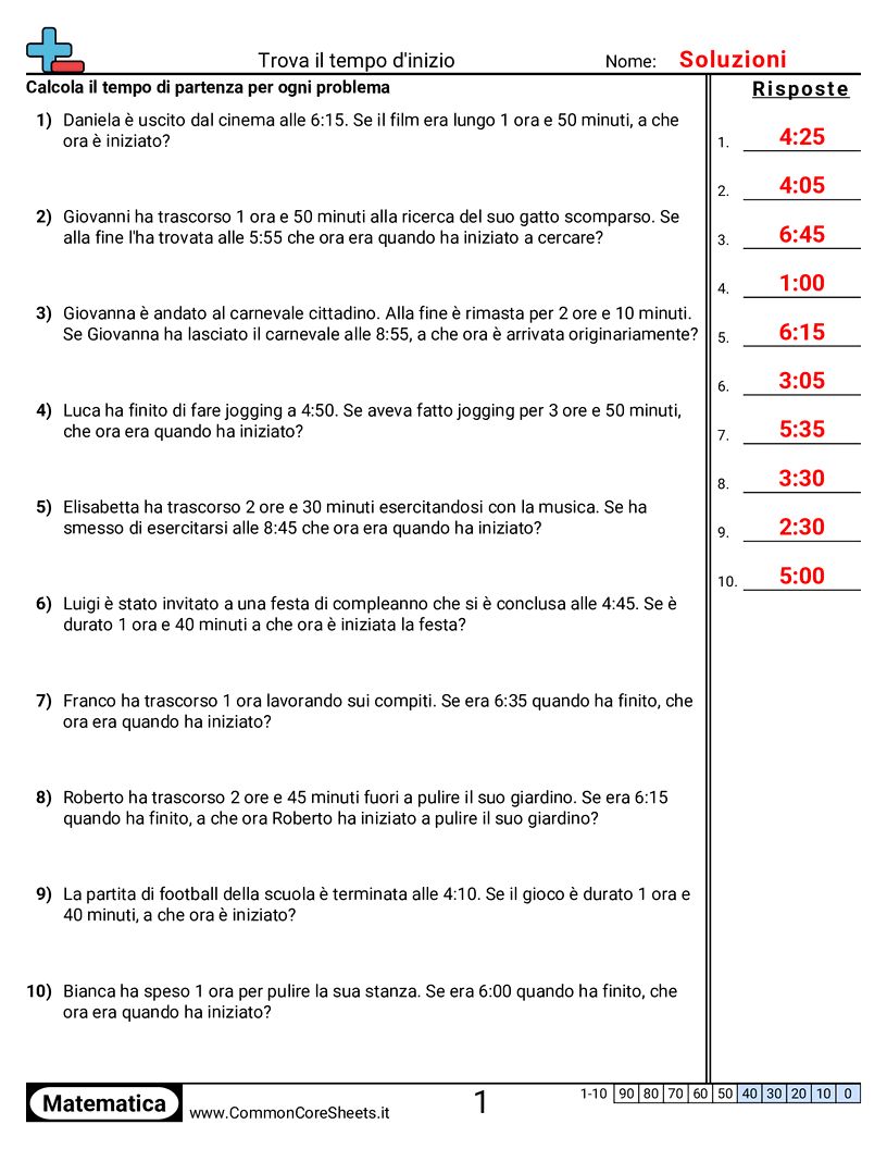 Esercizi sul Tempo - problemi-testo worksheet
