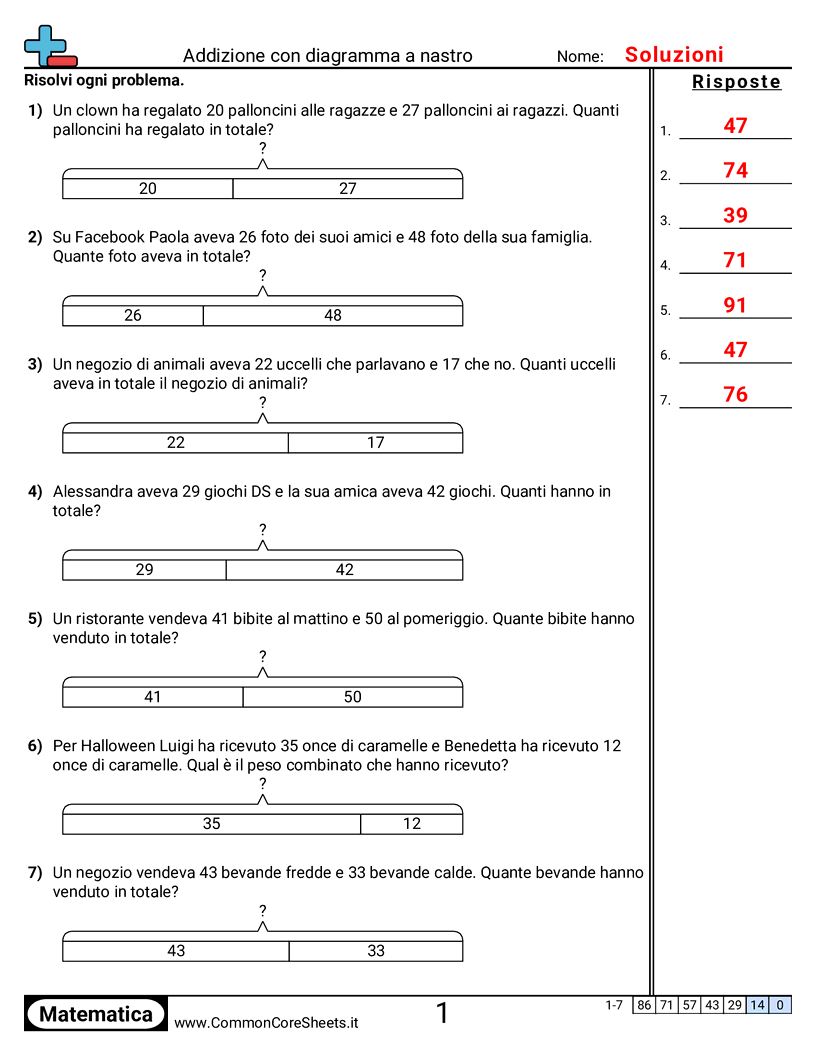 Addizione con diagramma a nastro worksheet preview