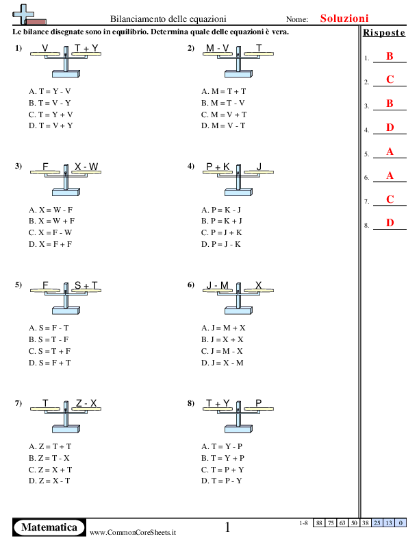  - bilance-scelta-multipla-addizion-sottrazione worksheet