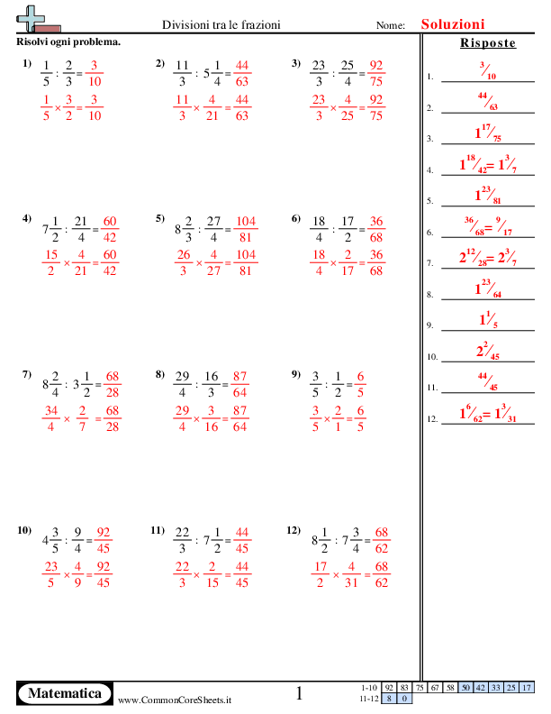  - divisioni-tra-frazioni worksheet