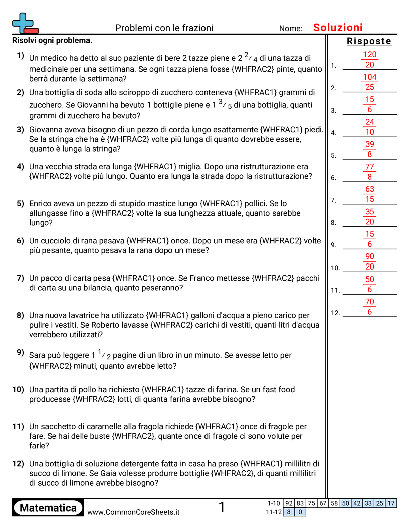 Moltiplicare frazioni worksheet preview
