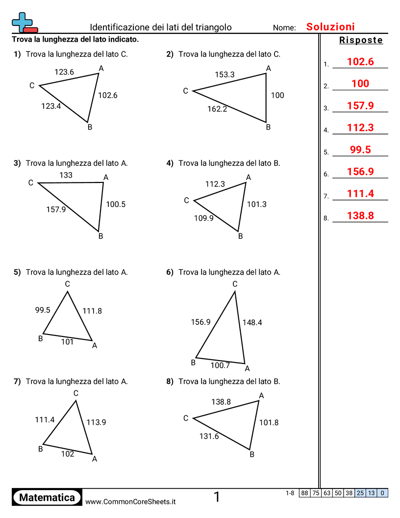Identificare i lati del triangolo worksheet preview